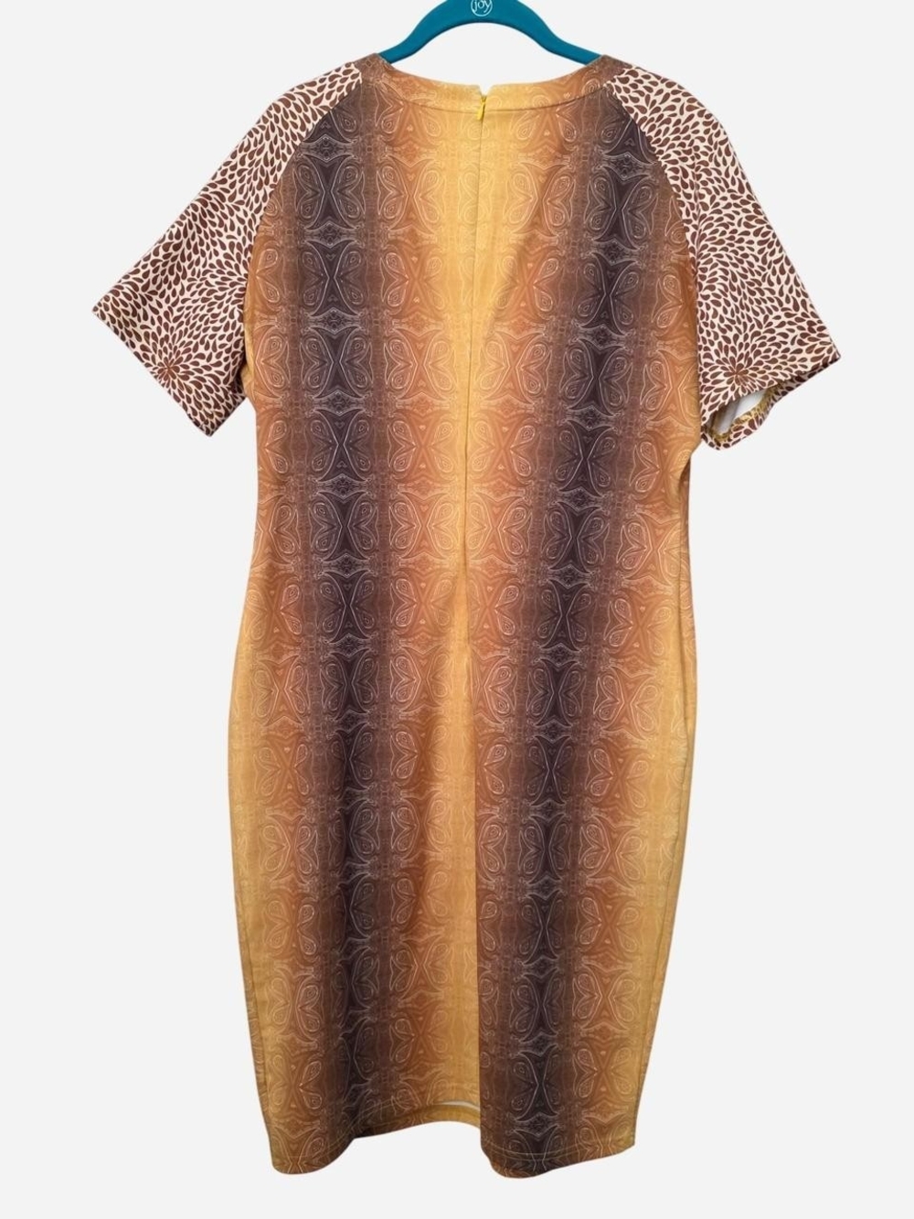 Sassy Jones Golden Ombre V-Neck Shift Dress with Brown Patterned Sleeves - Picture 2 of 2